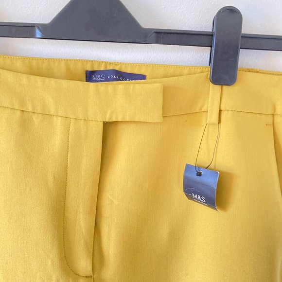 BNWT M&S Women's Mustard Yellow White Side Panels Slim Fit Trousers Size 16 - Picture 12 of 16